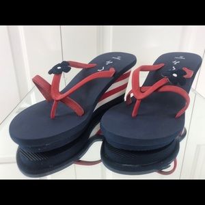Red White Blue 4th of July Flip Flops Wedge Thongs